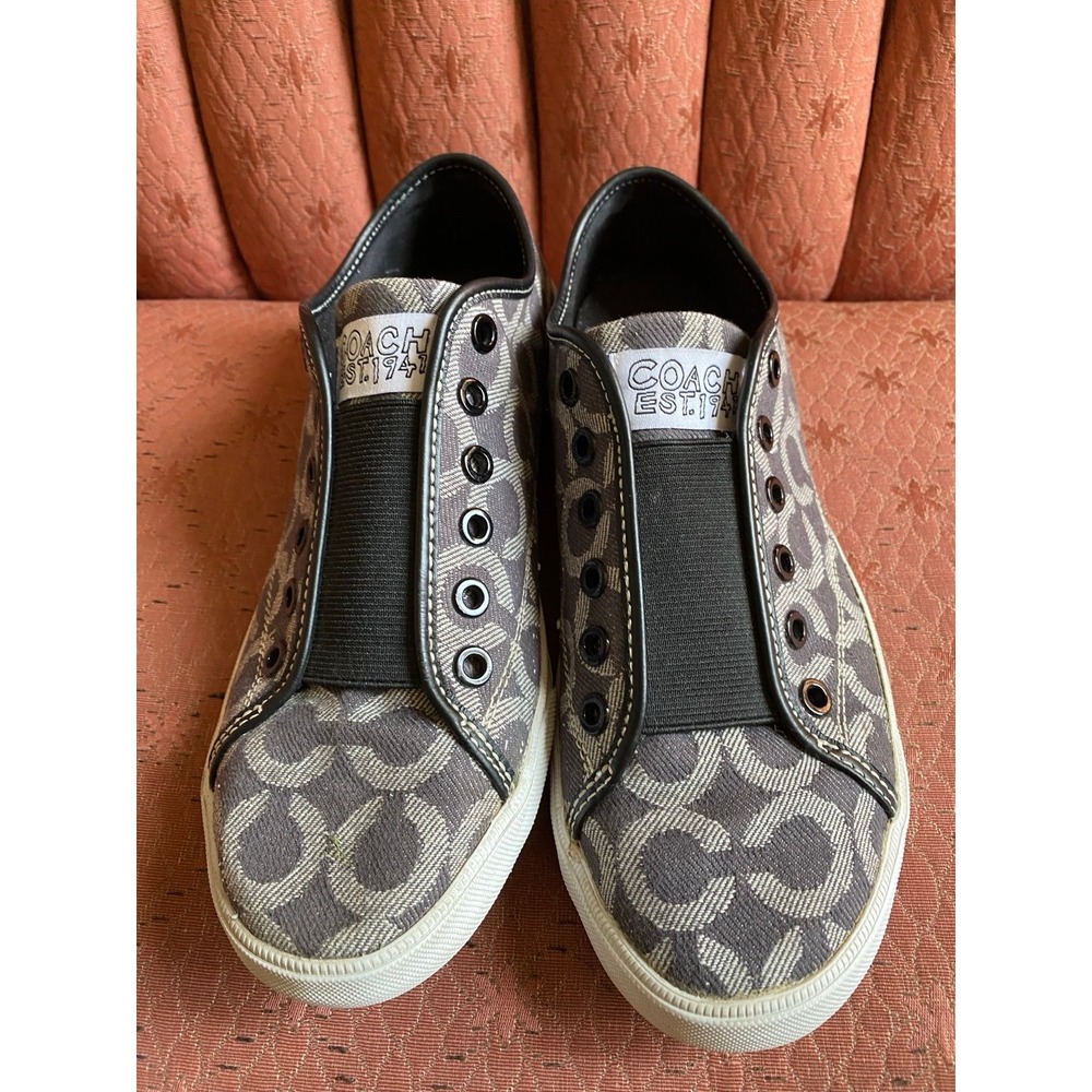 Coach Bev Monogram Slip-On Signature Sneakers 9 Black Grey s5